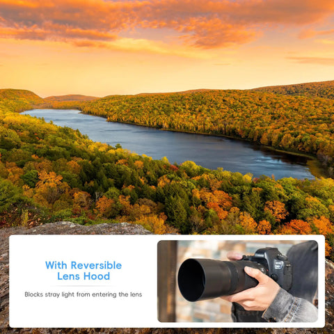 Photographer using Go-To Lens Hood Shade Protector For Canon RF 100-400mm F5.6-8 IS USM And EF 70-300mm F4-5.6 IS II USM