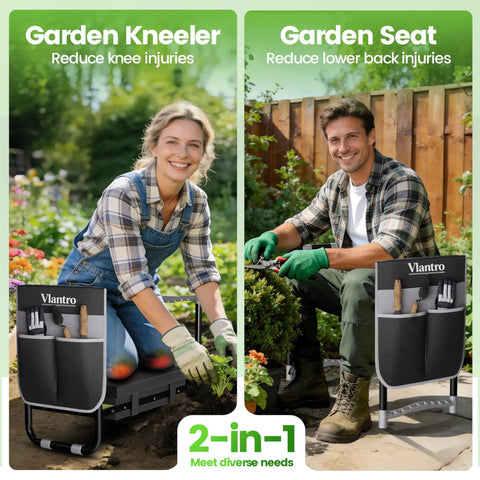 Two people using 2-In-1 Garden Kneeler And Seat For Seniors And Garden Lovers, Heavy-Duty Foldable Bench With 400 Lb Capacity