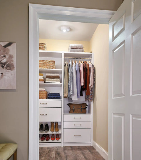 Closet with Motion Activated LED Ceiling Lampholder 8.7W 120VAC 9864-LED White Hands-Free Indoor Sensor Light installed.