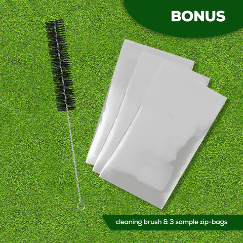 Cleaning brush and 3 sample zip-bags included with Stainless Steel Soil Probe Sampler Kit, Heavy Duty 12 Inch Handheld Soil Sampling Tool