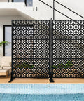 Metal Privacy Screen Outdoor 72 Inches Tall Freestanding Privacy Fence With Sturdy Stands Cross Shaped Decorative Panels