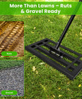 17 By 10 Inch Heavy Duty Lawn Leveling Rake With Sectional Adjustable Handle For Easy Soil Grooming And Landscaping on grass