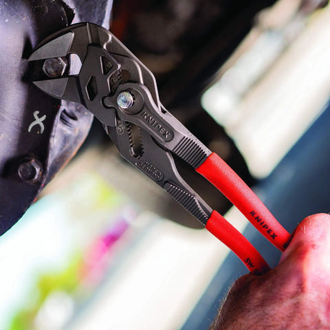 10 Inch Pliers Wrench With 2 Inch Jaw Capacity, 19 Adjustable Positions, used on a bolt, black finish, comfort grip