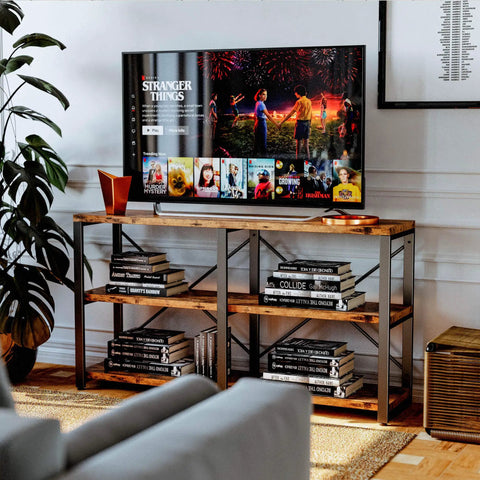Heavy Duty Rustic Wood And Metal Bookshelf Featuring Spacious Three Level Design Perfect For Home Office Display Or Living Room Storage Making Your Space Look Clean With A No Fuss Assembly Process