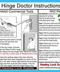 Instructions for HA2 AB Residential Hinge Repair Kit with illustrations and contact info for Hawley Lock Supply, made in USA.