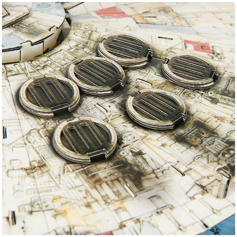 Close-up of detailed pieces in Millennium Falcon 3D Model Kit For Star Wars Fans And Collectors with intricate designs.