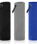 Three Pack Microfiber Golf Towels 16x16 Inches With Waffle Texture Absorbent Surface For Dry Hands And Clean Clubs On The Course Carabiner Clip Included Tri Fold Portable Towels For Men And Women Gray Red Black