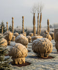 Outdoor landscape with shrubs covered by Burlap Fabric Roll 36 Inch Wide by 150 Feet Long Non Fraying Tight Woven Natural Burlap.