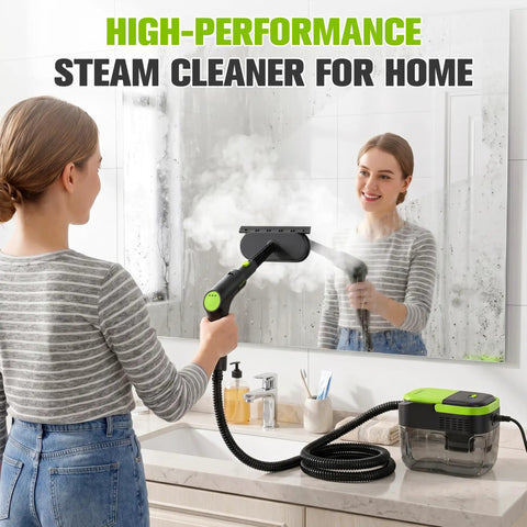 Hakosci 1500W Portable Handheld Steam Cleaner Heats In Just 10 Seconds For Quick Messes With Three Adjustable Steam Levels And Built-In Tank perfect for cleaning mirrors.