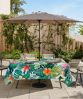 Rectangle Outdoor Tablecloth With Umbrella Hole And Palm Leaf Pattern 60 By 84 Inch Waterproof Polyester Patio Table Cover for Garden Picnic and Backyard Parties
