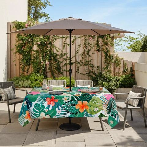Rectangle Outdoor Tablecloth With Umbrella Hole And Palm Leaf Pattern 60 By 84 Inch Waterproof Polyester Patio Table Cover for Garden Picnic and Backyard Parties
