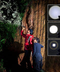 Dual Pack Tactical LED Flashlight S1000 T6 used by hikers on rugged terrain demonstrating beam modes for outdoor emergencies.