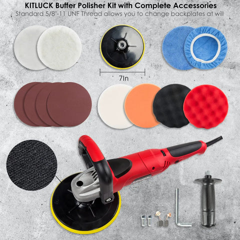 7 Inch Rotary Polisher For Car Detailing With 900W Motor, 4300 RPM, 6 Variable Speeds, foam pad kit on concrete surface