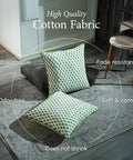 Emerald Green Block Print 18x18 Boho Cotton Throw Pillow Covers Set Of 2 With Hidden Zipper, Cozy Farmhouse Decor Cushions For Living Room And Bedroom, Modern Vintage Pattern, Soft And Durable. Green boho cotton pillow covers on rug