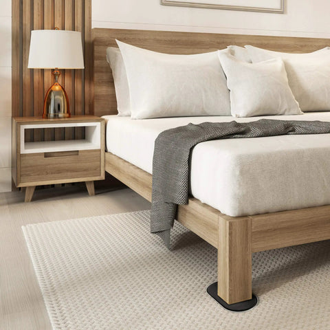 Bedroom with bed on Oval Five And Three Quarter Inch By Nine And A Half Inch Reusable Furniture Sliders For Carpet, Beige, Eight Pack