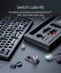 Switch Lube Kit for mechanical keyboards with Krytox lubricant, lube applicator, and switch housing components.