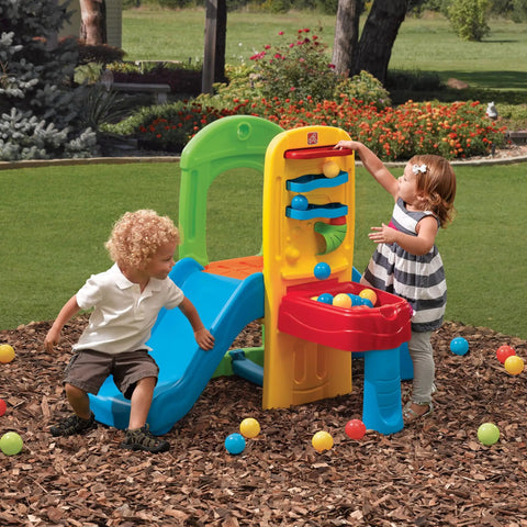 Play Ball Fun Climber Backyard Playground Set For Toddlers 1.5+ With Slide, Ladder, Ball Drop Maze, kids playing outdoors