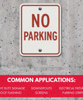 No parking sign on concrete wall with applications for one quarter by one quarter inch hammer drive concrete anchor nail 100 per box for concrete block and brick with mushroom head fasteners carbon steel nail and zamac alloy body corrosion resistant tamper proof light duty fastening.
