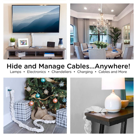 Fabric Cord Cover 6 Ft Conceals Cables from Lamps Light Fixtures and Desks in modern living room and dining area