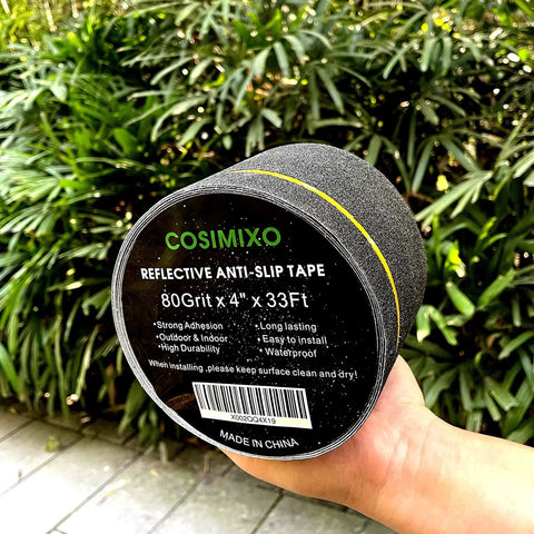 4 Inch By 33 Foot Anti Slip Tape With Reflective Stripe For High Traction On Stairs And Steps Black And Yellow Non Skid Grip Tape