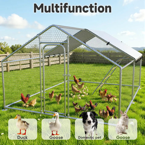 Heavy Duty Metal Chicken Coop With Waterproof UV Resistant Cover And Perch Walk In Outdoor Run For Yard Or Farm Built To Last