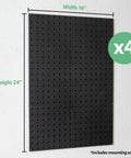 Black Four Panel Pegboard Kit For Home Garage And Office 24x16 Inch Panels 64x24 Inch Mounted Wall Organizer Made In The United States
