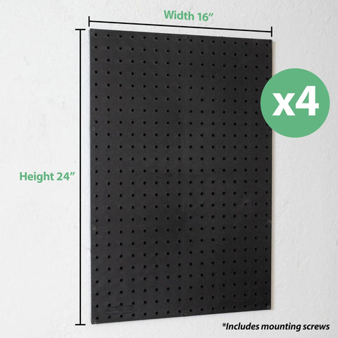 Black Four Panel Pegboard Kit For Home Garage And Office 24x16 Inch Panels 64x24 Inch Mounted Wall Organizer Made In The United States