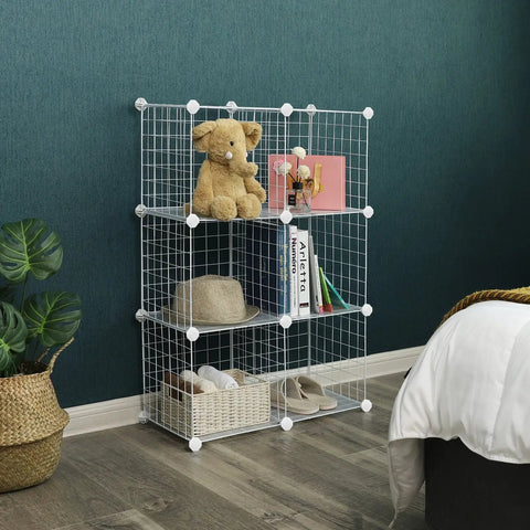 Hella Spacious Metal Wire Cube Storage Rack Six Compartment Stackable Organizer For Closets Bedrooms Or Entryways Modern Industrial DIY Bookcase 36.6 X 12.2 X 36.6 Inches White Makes Tidy Ups A Breeze With Zero Hassle