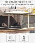 Outdoor patio with 10x10 metal gazebo featuring cream frame, black mesh screen, and zippers for easy installation.