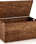 Large Water Hyacinth Wicker Storage Chest With Metal Frame, Beefy Heavy-Duty Trunk With Lid, Big Rattan Basket, 36 x 20 x 18.5 in