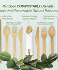 250 Count Bamboo Cutlery Set Disposable And Compostable Utensils, 100 Percent Natural, Plastic Free, BPA Free, Non Toxic, Food Grade For Kids And Adults, Go-To Eco Friendly Everyday Use with bamboo utensils and straws