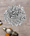 Heavy Duty Stainless Steel Flat Head Knurled Rivet Nuts Kit With 1 4 20 Thread Inserts 120 Pieces on wooden surface with tools