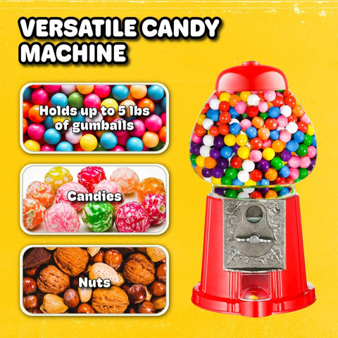 Killer Vintage Style Red Cast Metal 11 Inch Self Serve Gumball Candy Dispenser Holds Sweet Treats Jellybeans Hard Candy Mixed Nuts with gumballs