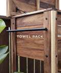 Side view of Acacia Wood Patio Cooler Made For Backyard Parties And Yard Barbecues, 100 Qt Capacity Ice Chest with towel rack