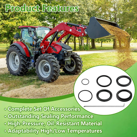 Lift And Tilt Hydraulic Seal Kit For Front End Loader Cylinders Compatible With 1 3 4 Inch Bore And 1 1 4 Inch Rod 19 1 4 Inch Stroke Replacement Part Numbers 24H41202 25H48747 25H50666 Includes Locking Wire, seal rings and wire