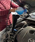 Using Big Fifteen Point Five Quart Oil Drain Pan With Easy Pour Spout And 18 Inch Mechanics Funnel Kit For Auto Fluids Like Engine Oil Antifreeze