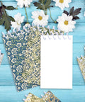 Mini Pocket Spiral Notebooks Bundle - 24 Count, 2.36 x 3.94 Inches, 8 Vintage William Morris Floral Covers next to daisies