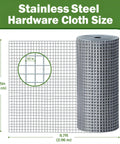 Heavy Duty 304 Stainless Steel Hardware Cloth 1/2 Inch 20 Gauge Welded Mesh Chicken Wire Fencing size illustration with roll dimensions.