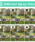 Floating Solar Fountain For Bird Bath And Outdoor Ponds, Sun Powered Water Pump With No Battery Or Wiring showing spray patterns in garden bird bath