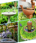 Collage of different Sun Powered Solar Fountain Kit For Bird Bath And Backyard Water Feature setups in gardens and patios