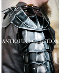 Medieval Blackened Pauldrons And Gorget Set For Berserk Guts Style Armor with 18 gauge steel, shown in side view