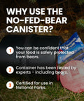 Bear Resistant Food Storage Canister For Hiking Camping And Backpacking, 2 Gallon Capacity With Carrying Case shown in forest setting