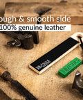 Pocket Knife Strop Kit On The Go Sharpening With Leather Strop And Stropping Compound on burlap cloth with tools