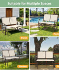 Collage of Two Person Outdoor Glider Bench For Patio And Garden, Heavy Duty Steel Frame Rocking Loveseat for porch, poolside, garden, deck.