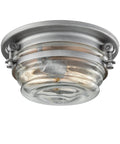 Riley 12 Inch Wide Two Light Flush Mount Ceiling Light with Weathered Zinc Finish and Bubbled Clear Glass in Steel and Glass Design