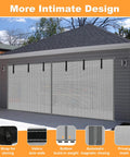 Hands Free Magnetic Garage Door Screen In Privacy Silver, 9 By 7 Feet, installed on a garage, showing privacy mesh and magnetic closure.