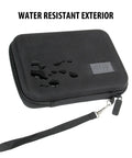 USA Gear Laser Measurement Tool Hard Case - Laser Tape Measure Case with Water Resistant Exterior & Wrist Strap - Compatible with Bosch GLM20 Blaze, DTAPE DT50, Leica DISTO D2, and more (Black) showing water droplets on surface.