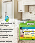 Built Tough Pro Grade All Purpose Concrete Floor Sealer With Next Level Water And Oil Stain Protection Using Low Voc Water Based Formula For Smooth Durable Indoor Garage Slabs displayed in kitchen with granite countertops.