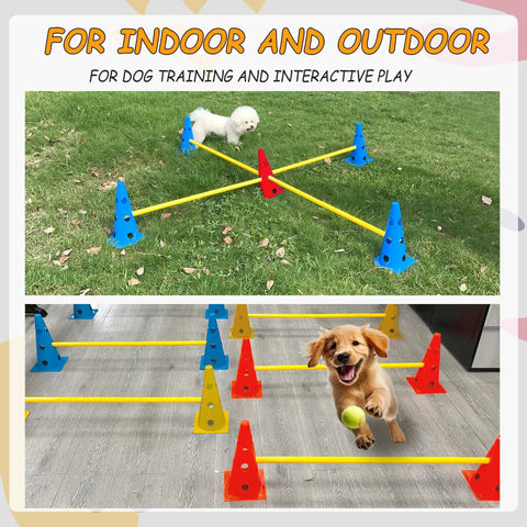 Dog Agility Jump Set With Adjustable Hurdles And Cones For Indoor Outdoor Training Backyard Agility Equipment.