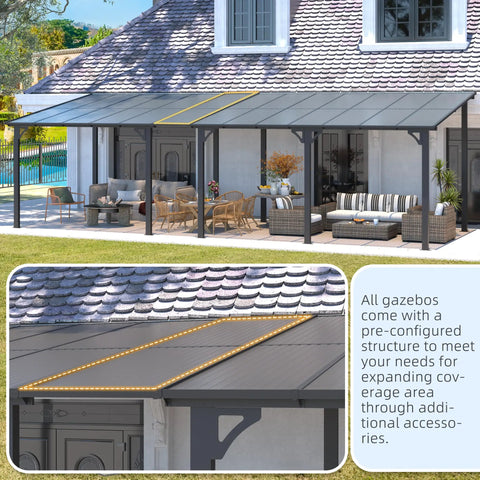 14 X 10 Foot Gazebo With Hard Top Roof, Lean To Pergola Shade For Patio And Backyard Hangout, 140 Sq Ft Covered Space